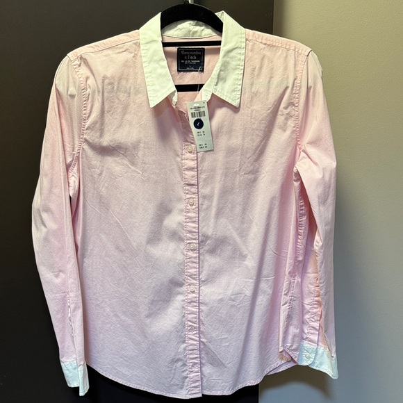NWT Abercrombie & Fitch Pink Button Down Shirt White Collar, and Cuffs Size L - Picture 2 of 7